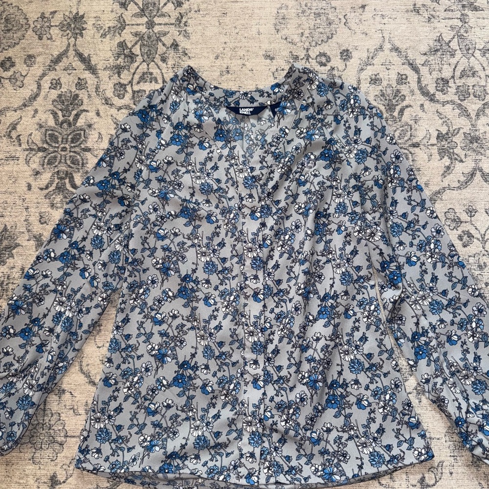Chase Apparel - Blue and Gray Floral Blouse